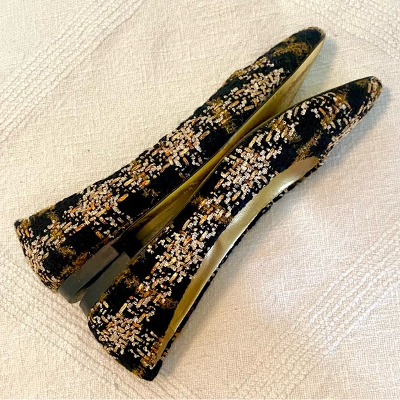 Andrea Carrano Jaky Lauren Black & Gold Wool Plaid Flats US9 EU39 - Picture 7 of 14